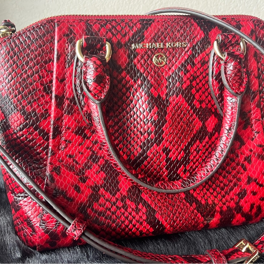 Micheal Kors Red Python Embossed Handbag - image 8